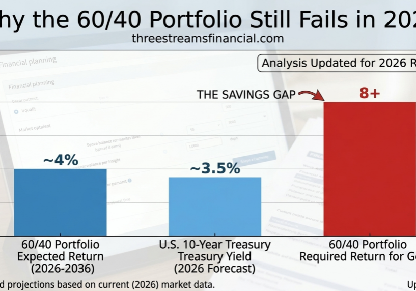 Infographic showing expected gap in 60/40 portfolio over the next 10 years