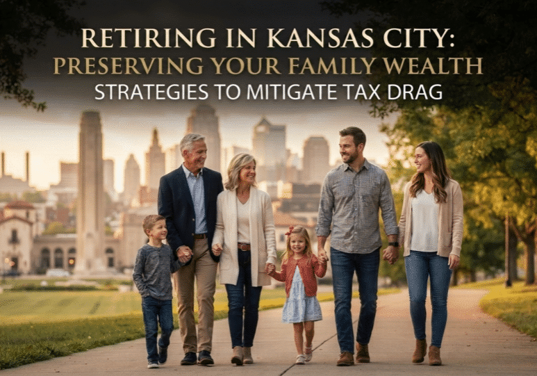 A multi-generational Kansas City family smiling together outdoors, representing secure retirement tax strategies and wealth protection from tax drag.